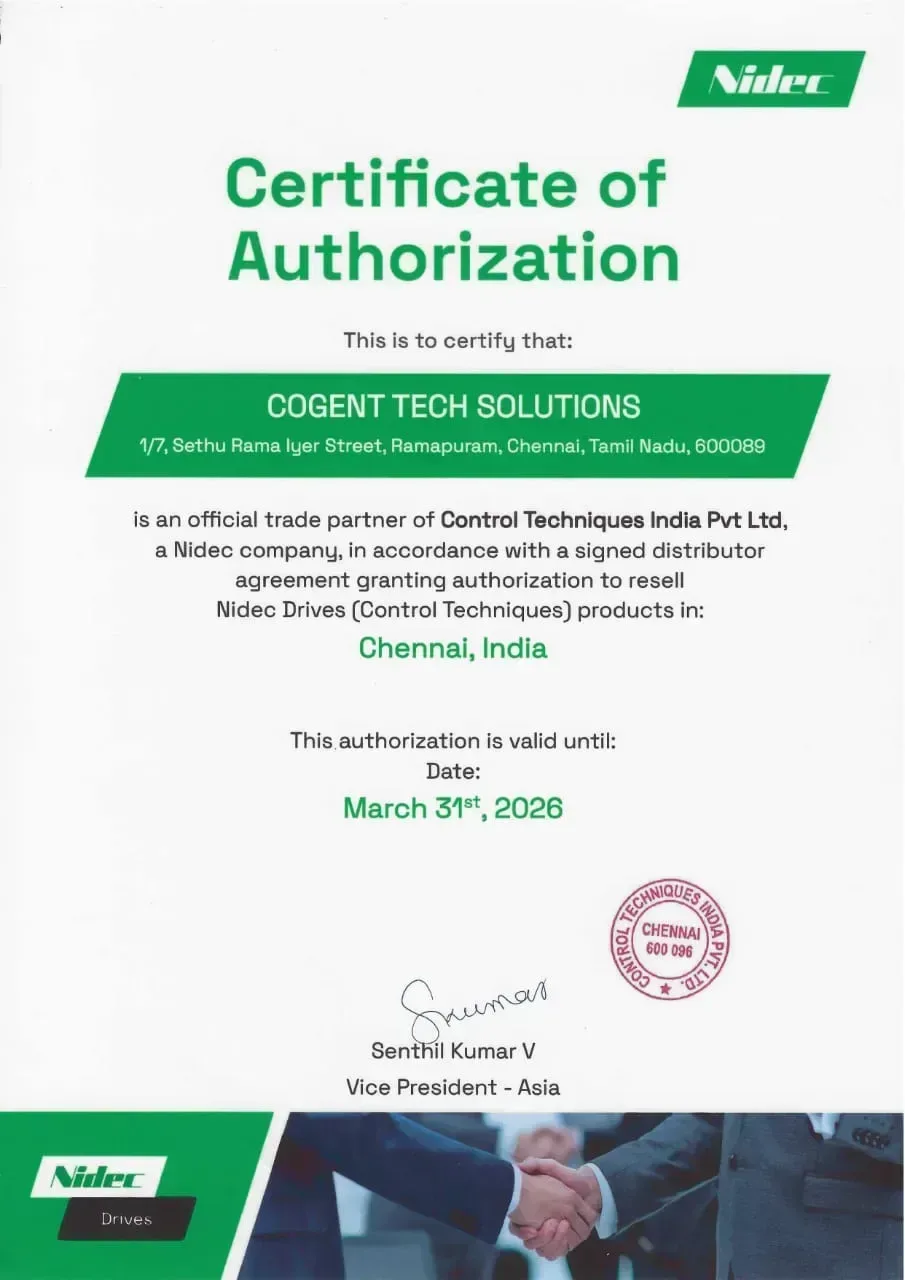 Nidec Authorization Certificate